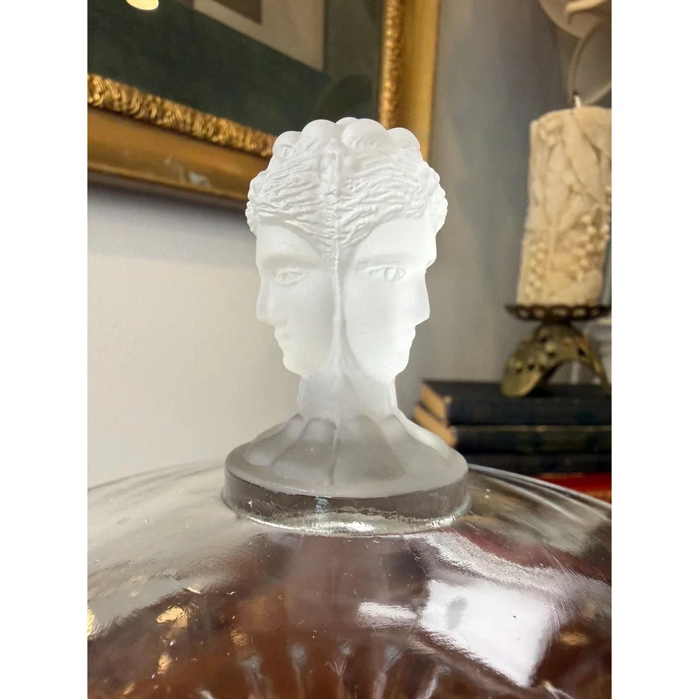 Antique EAPG Three Face Covered Compote • Duncan No. 400 Frosted Glass